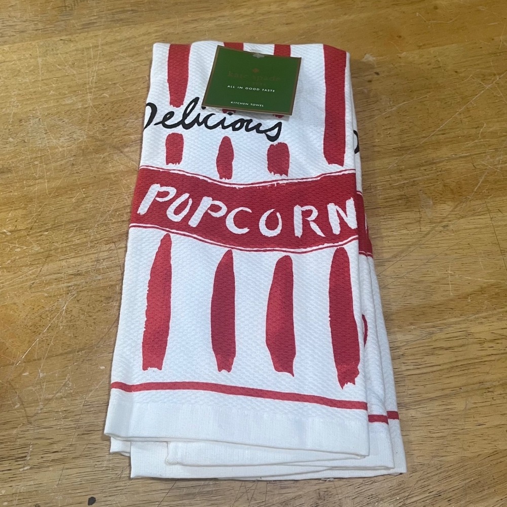 Kate Spade All In Good Taste Popcorn Kitchen Towels Set 2 Red White Retro